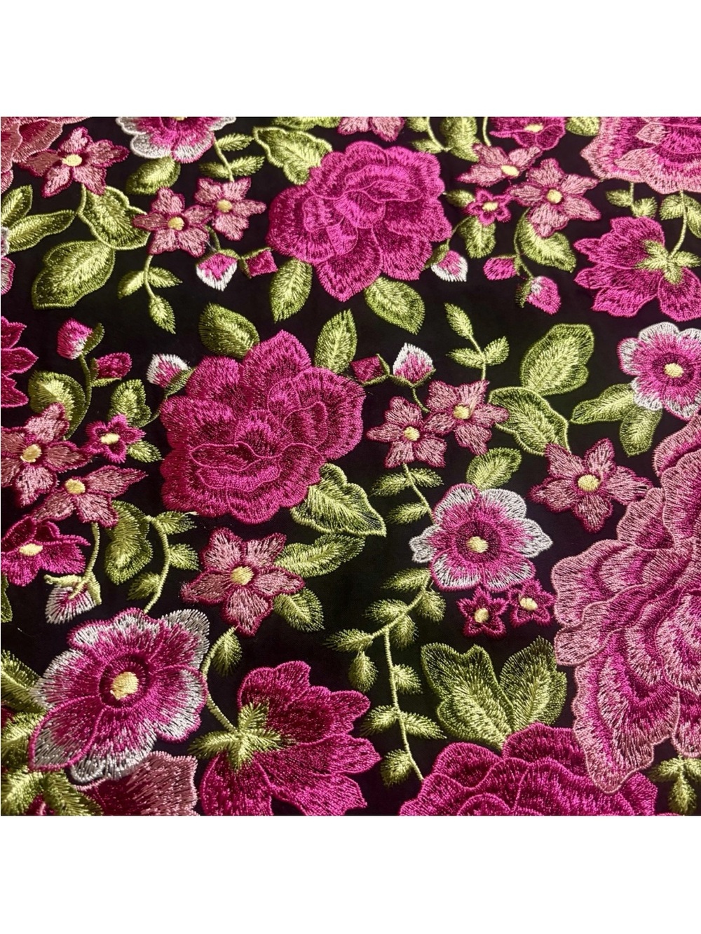 Karen Kane Black Pink Green Floral Embroidered 3/4 Sleeve Side Slits Tunic XL - Picture 11 of 12